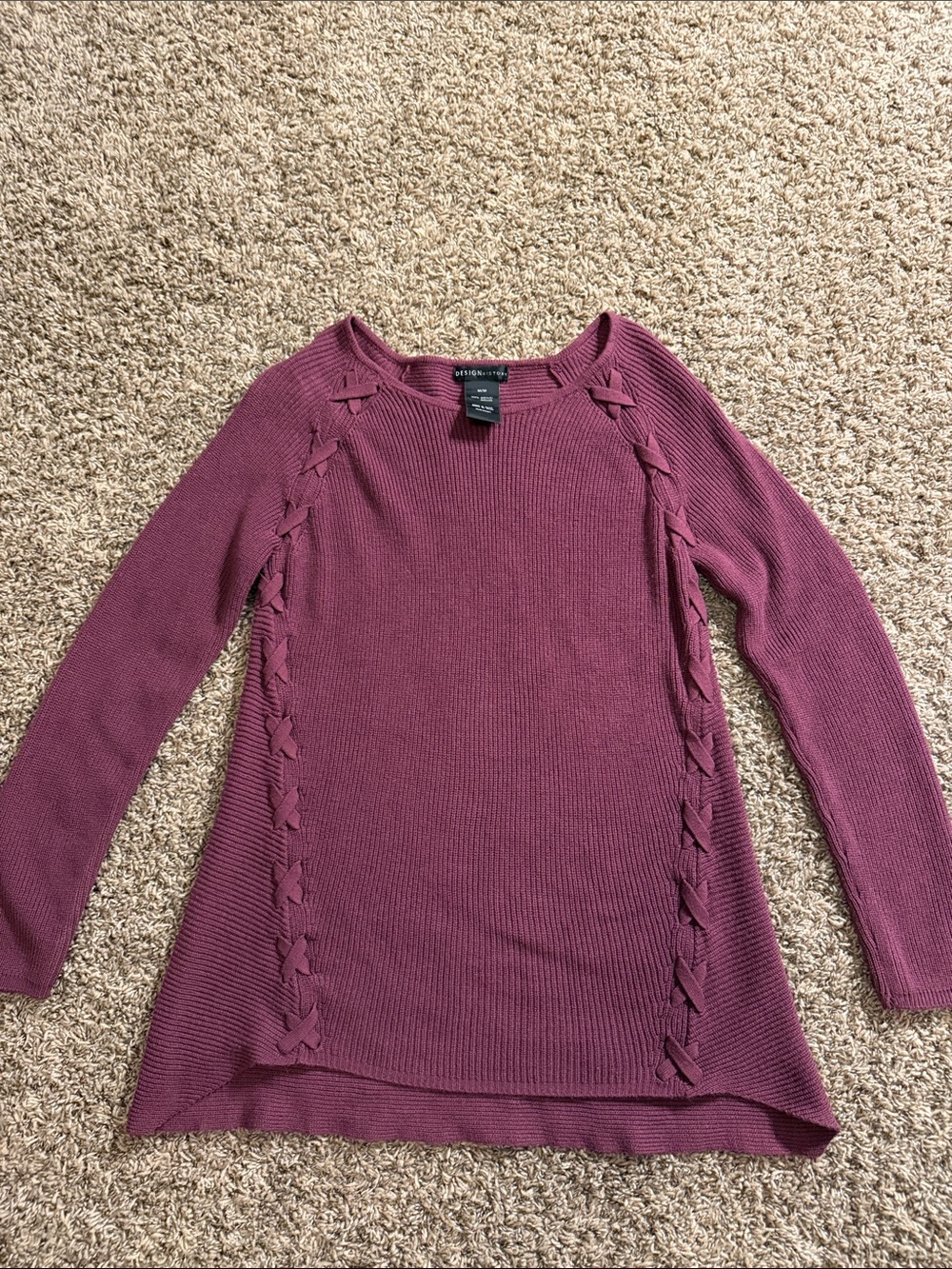 Design History Rose-Mauve Crew Neck Sweater with Side Braid Detail
